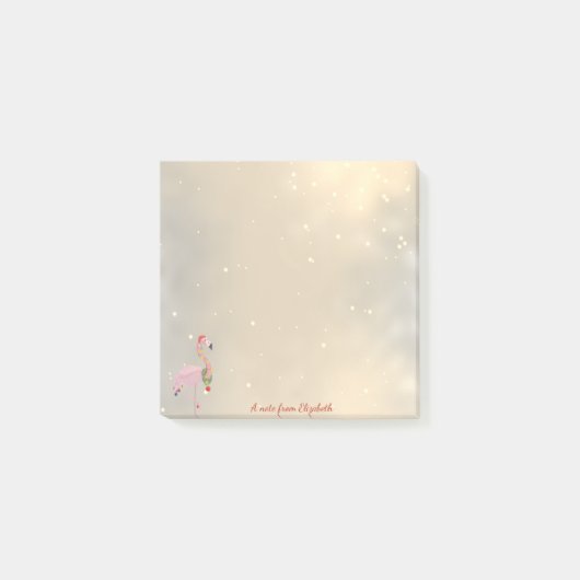 フラミンゴサンタ帽子のクリスマス - 名入れ ポストイット (正面)