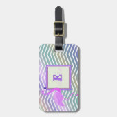 フラミンゴシェブロンジグザグモノグラムパーソナライズされた- ラゲッジタグ (正面縦)
