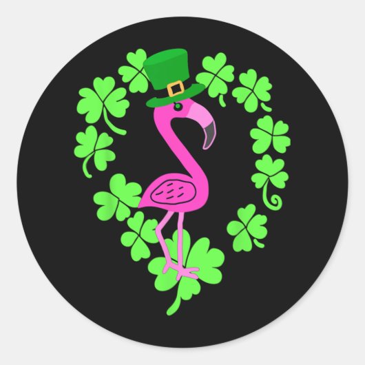 フラミンゴシャムロックSt patricks day動物 ラウンドシール (正面)