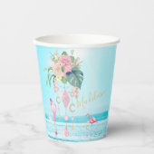 フラミンゴジュエルビーチフローラかわいらしピンク 紙コップ (正面)