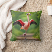 フラミンゴジョギング(ピンクスニーカーとヘッドフォン付き) クッション (ブランケット)