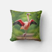 フラミンゴジョギング(ピンクスニーカーとヘッドフォン付き) クッション (正面)