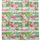 フラミンゴスとストライプ シャワーカーテン (正面)