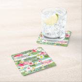 フラミンゴスとストライプ スクエアペーパーコースター (インサイチュ)