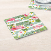 フラミンゴスとストライプ スクエアペーパーコースター (アングル)