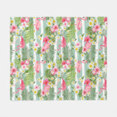 フラミンゴスとストライプ フリースブランケット (正面(横))