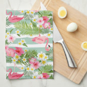 フラミンゴスとストライプ|モノグラム キッチンタオル (四つ折り)