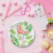 フラミンゴスと熱帯葉 ペーパープレート (パーティー)