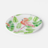 フラミンゴスと熱帯葉 ペーパープレート (アングル)