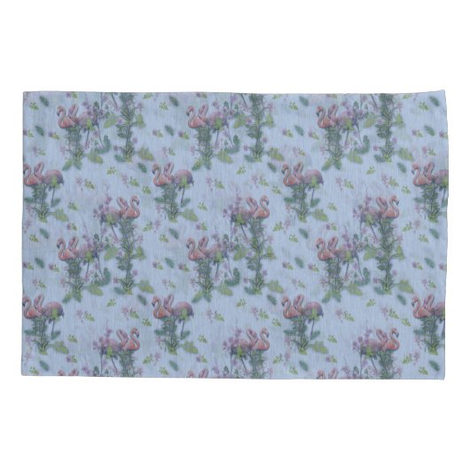 フラミンゴスの熱帯水色リピートプリント 枕カバー (裏面)