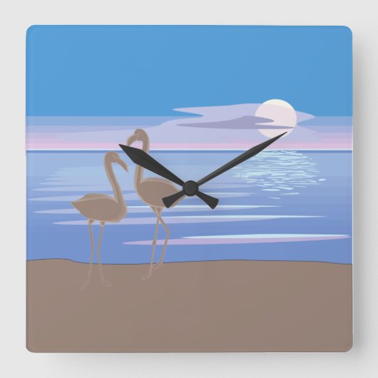 フラミンゴスオンビーチスクエアクロック スクエア壁時計 (正面)