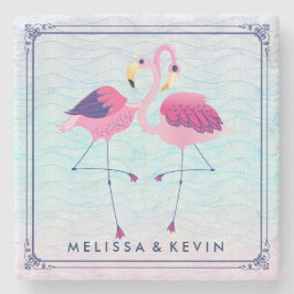 フラミンゴスオン様式化抽象芸術ビーチ水波 ストーンコースター