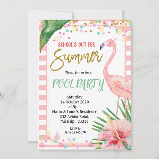 フラミンゴスクールの夏招待状 招待状 (正面)