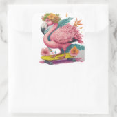 フラミンゴスケーター – トロピカルスケートボードビーブスクエア スクエアシール (バッグ)