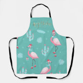 フラミンゴスサンタハットプレゼント雪片 エプロン (正面)