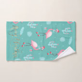 フラミンゴスサンタハットプレゼント雪片 バスタオルセット (ハンドタオル)