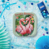 フラミンゴスネックスハート熱帯紙プレート ペーパープレート (パーティー)