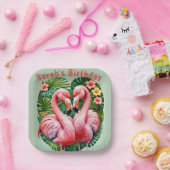 フラミンゴスネックスハート熱帯紙プレート ペーパープレート (パーティー)