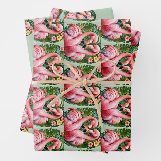 フラミンゴスネックピンクハートトロピカルラブヴィンテージ ラッピングペーパーシート (インサイチュ)