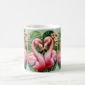 フラミンゴスネックピンクハート熱帯性愛フラミンゴ コーヒーマグカップ (中央)