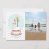 フラミンゴスノーグローブビーチフォトクリスマス シーズンカード (正面)