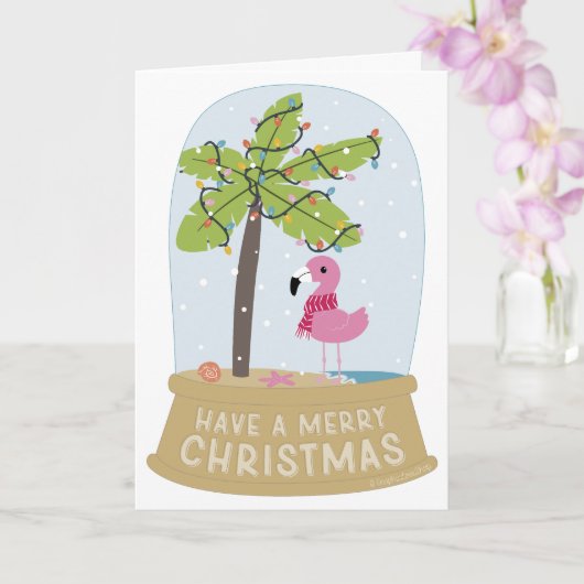 フラミンゴスノーグローブビーチメリークリスマス カード (蘭)