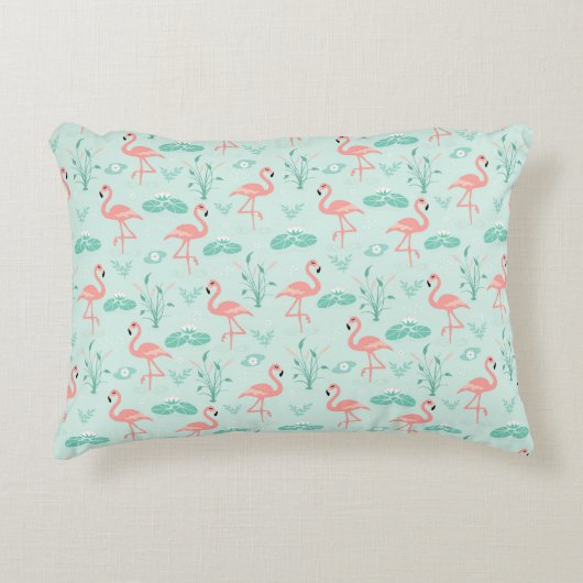 フラミンゴスピンクグリーン熱帯鳥トレンディー アクセントクッション (正面)