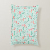 フラミンゴスピンクグリーン熱帯鳥トレンディー アクセントクッション (裏面(縦))