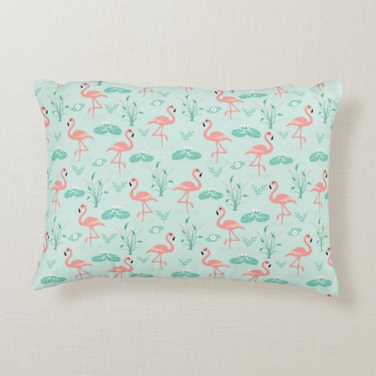 フラミンゴスピンクグリーン熱帯鳥トレンディー アクセントクッション (裏面)