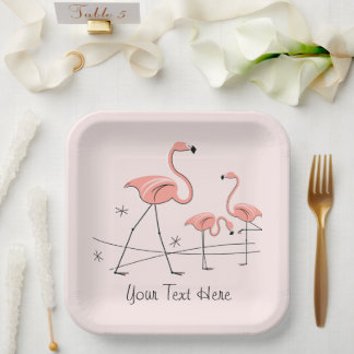 フラミンゴスピンクトリオ2文字スクエア ペーパープレート