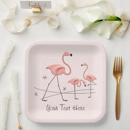 フラミンゴスピンクトリオ2文字スクエア ペーパープレート (ウェディング)