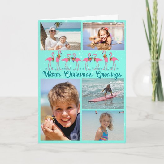 フラミンゴス写真コラージュ折り畳みクリスマス シーズンカード (正面)