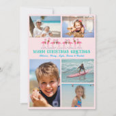 フラミンゴス熱帯クリスマスフォトコラージピンク シーズンカード (正面)