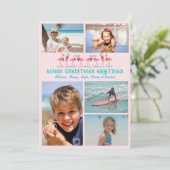 フラミンゴス熱帯クリスマスフォトコラージピンク シーズンカード (スタンド正面)