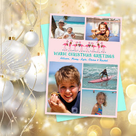 フラミンゴス熱帯クリスマスフォトコラージピンク シーズンカード