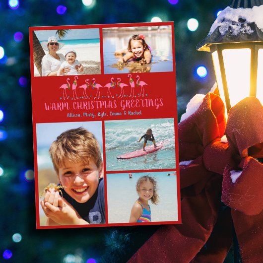 フラミンゴス熱帯クリスマスフォトコラージュカード シーズンカード