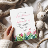 フラミンゴス熱帯ピンクの花ベビーシャワー 招待状