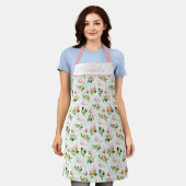 フラミンゴス熱帯フローラパーソナライズされた夏 エプロン (着用した状態)