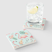 フラミンゴス熱帯花の水彩パターン ストーンコースター (横)