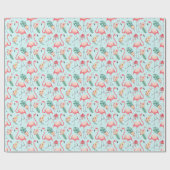 フラミンゴス熱帯花の水彩パターン ラッピングペーパー (フラット)