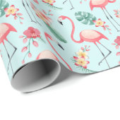 フラミンゴス熱帯花の水彩パターン ラッピングペーパー (ロールコーナー)