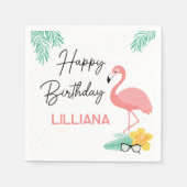 フラミンゴス&おもしろい熱帯ハッピーバースデー、任意の年齢 スタンダードカクテルナプキン (正面)