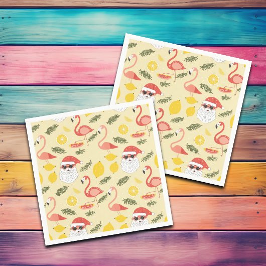 フラミンゴス&サンタクリスマス7月のパーティー スタンダードカクテルナプキン