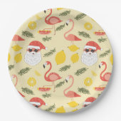 フラミンゴス&サンタクリスマス7月のパーティー ペーパープレート (正面)