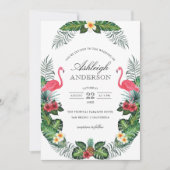 フラミンゴス&パイナップルトロピカルフローラブライダルシャワー 招待状 (正面)