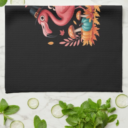 フラミンゴターキーキュートフラミンゴターキー秋リーフタ キッチンタオル (折り畳み)