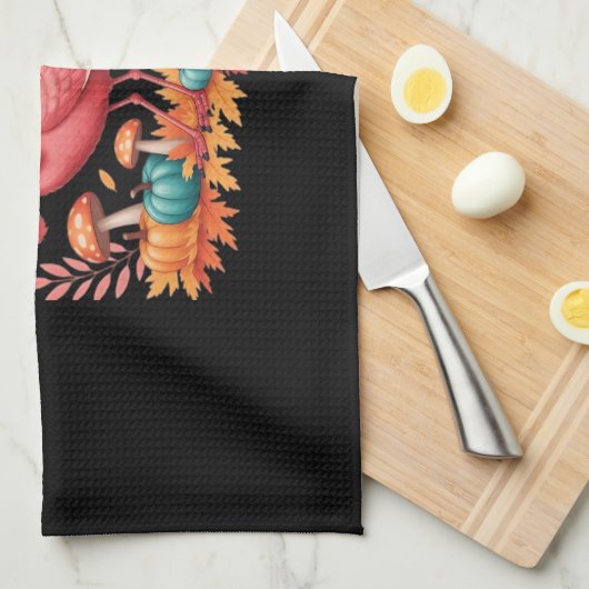 フラミンゴターキーキュートフラミンゴターキー秋リーフタ キッチンタオル (四つ折り)