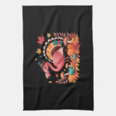 フラミンゴターキーキュートフラミンゴターキー秋リーフタ キッチンタオル (縦)