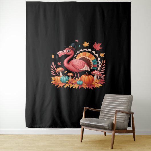 フラミンゴターキーキュートフラミンゴターキー秋リーフタ タペストリー (インサイチュ)