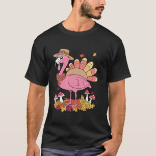 フラミンゴターキーキュートフラミンゴターキー秋リーフタ Tシャツ